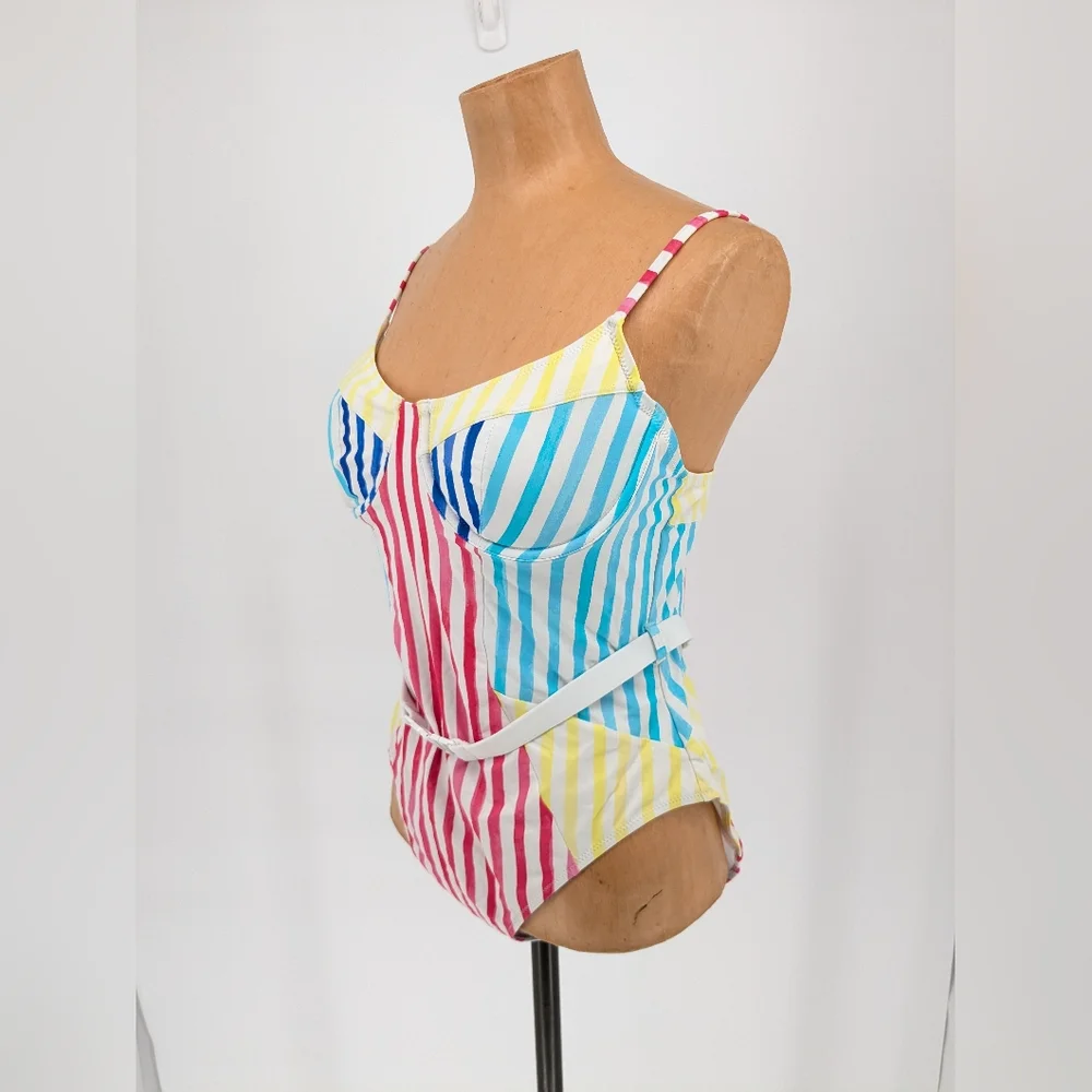 Solid & Striped The Spencer One Piece Colorblock Watercolor Stripe Swimsuit XL - Picture 3 of 12